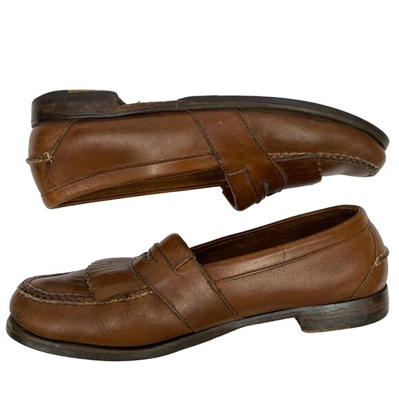 L.L. Bean Brown Leather Fringe Loafers Goodyear Bottoms Slip On Shoes Mens 9.5D main image 6